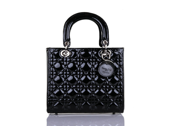 lady dior patent leather bag 6322 black with silver hardware